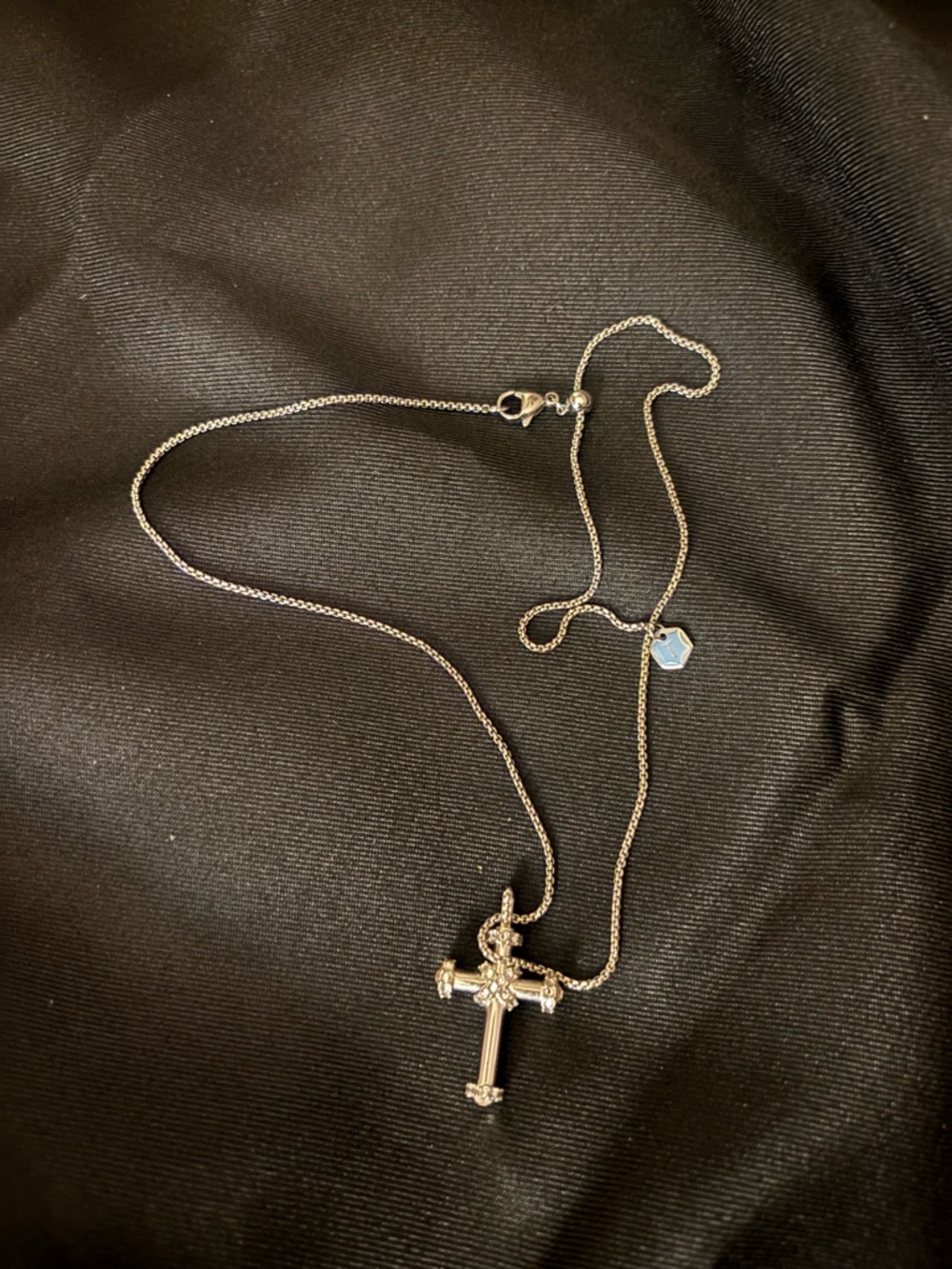 Touchstone Crystal Silver Cross Pendant Necklace with Clear Crystals